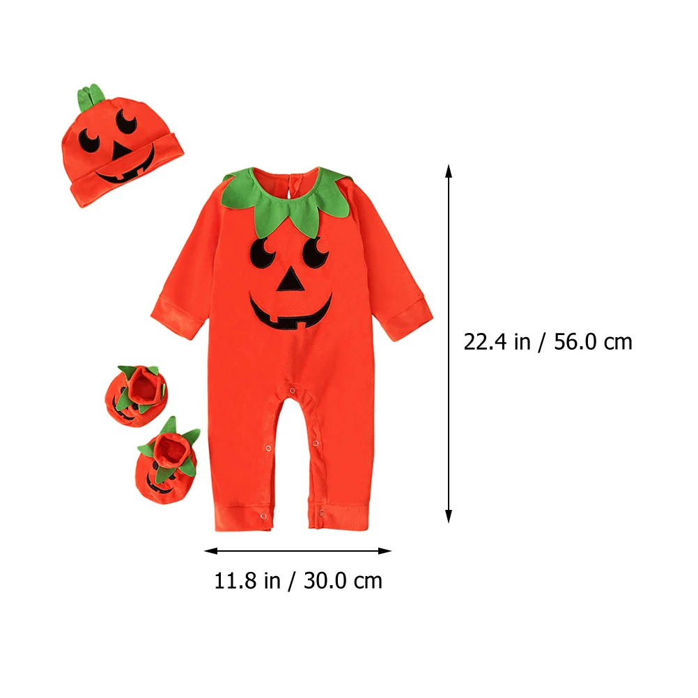 

Pumpkin Fleece Baby Jumpsuit Long Sleeve Halloween Costume Set Hat Shoes Newborn Infant Clothing Party Wear
