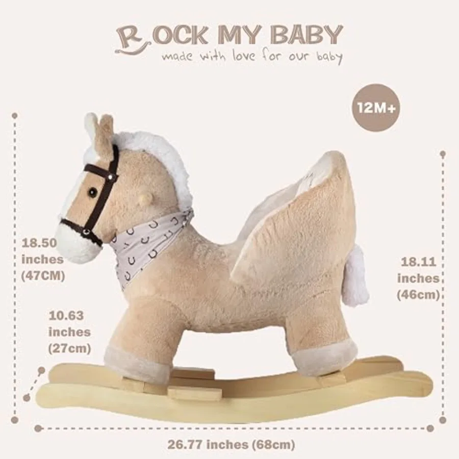 Cheval à bascule bébé Animal cheval à bascule avec siège balade sur cheval cheval à bascule en peluche avec son réaliste chevaux à bascule en bois