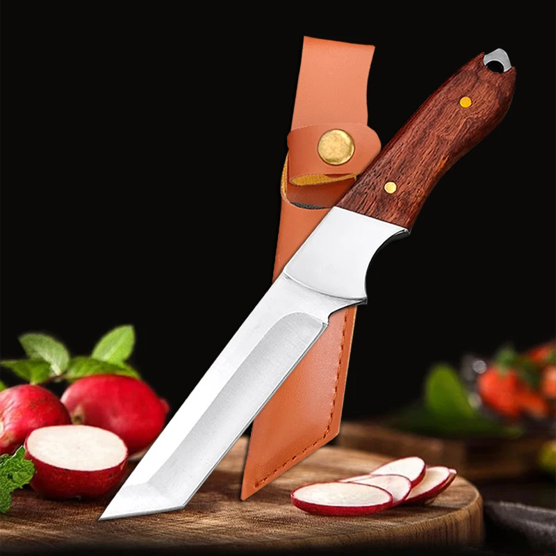 Stainless Steel Utility Knife Kitchen Cleaver Boning Knife Outdoors Fishing Barbecue Cutting Cooking Knife with Wood Handle