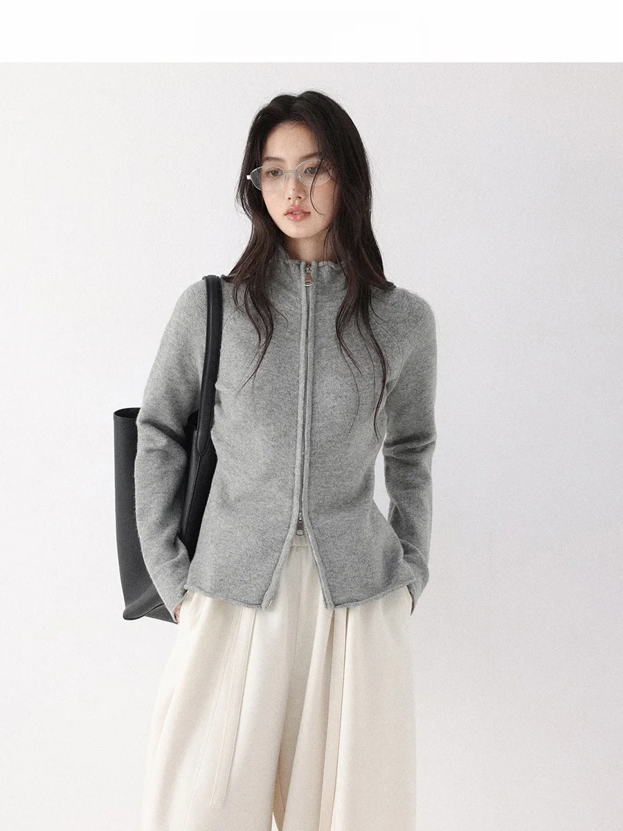 

Женское зимнее пальто CHACHASTU с высоким воротником, облегающее, вязаное, с двойной молнией, с манжетами, классическое, с длинными рукавами