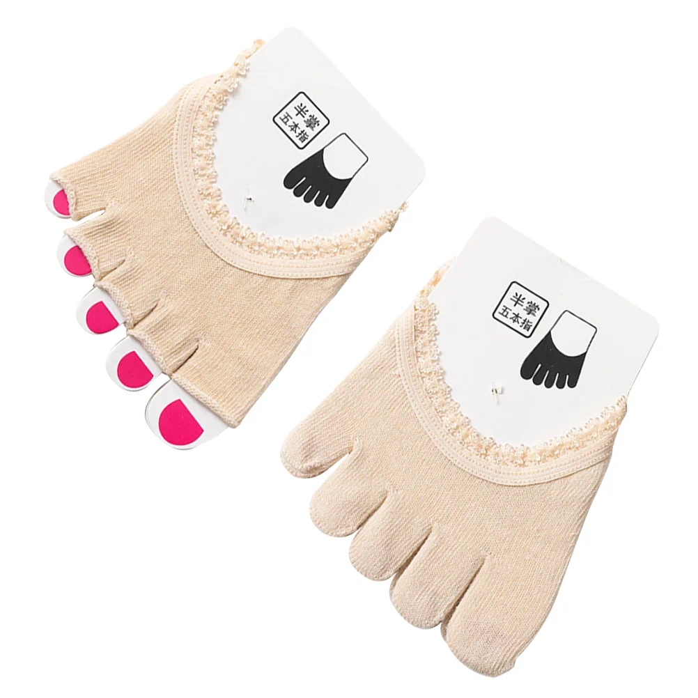 

2Pairs Women Five-Toe Socks Half Palm Lace Sole Pad Soft Breathable Invisible Forefoot Socks Anti-Wear Toe Cover