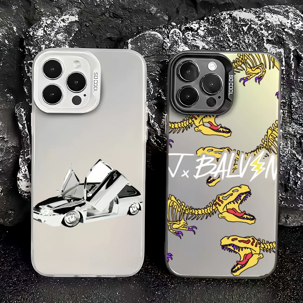 Funda de teléfono Singer J b-balvin rayo para iPhone 17 14 Pro 12 Max 15 Plus 11 Mini 13 16 cubierta de Color láser IMD plateada galvanizada
