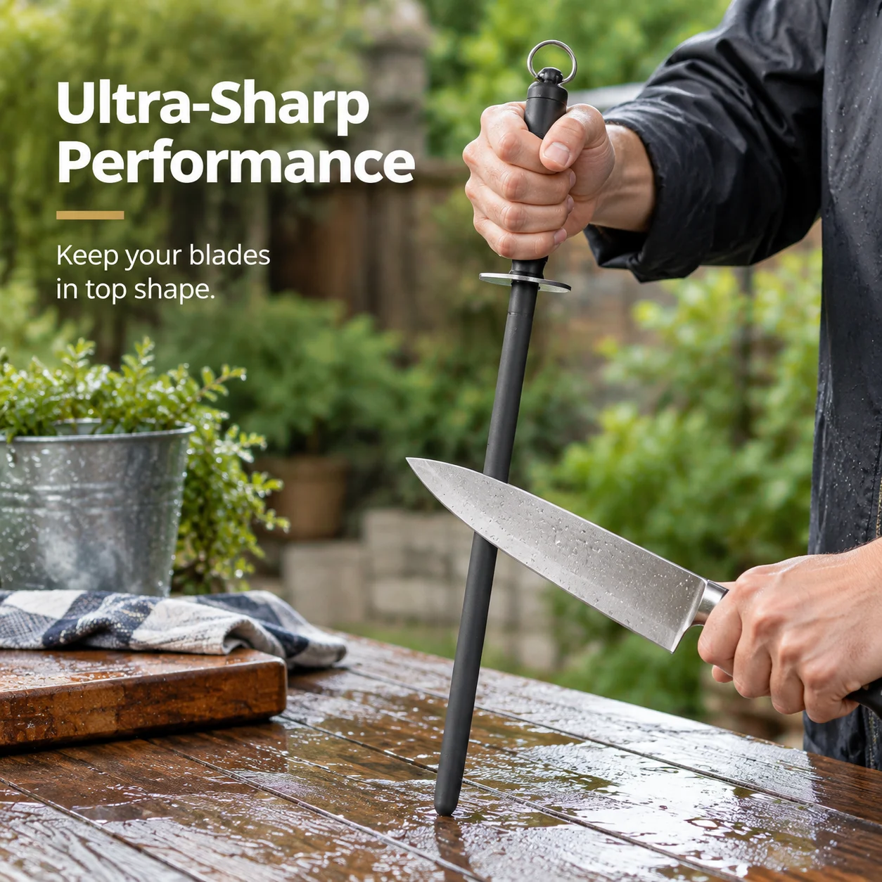 Professional Butcher Sharpening Rod - Black Steel Commercial-Grade Tool For Chef/Kitchen Knives | Instant Edge Restoration