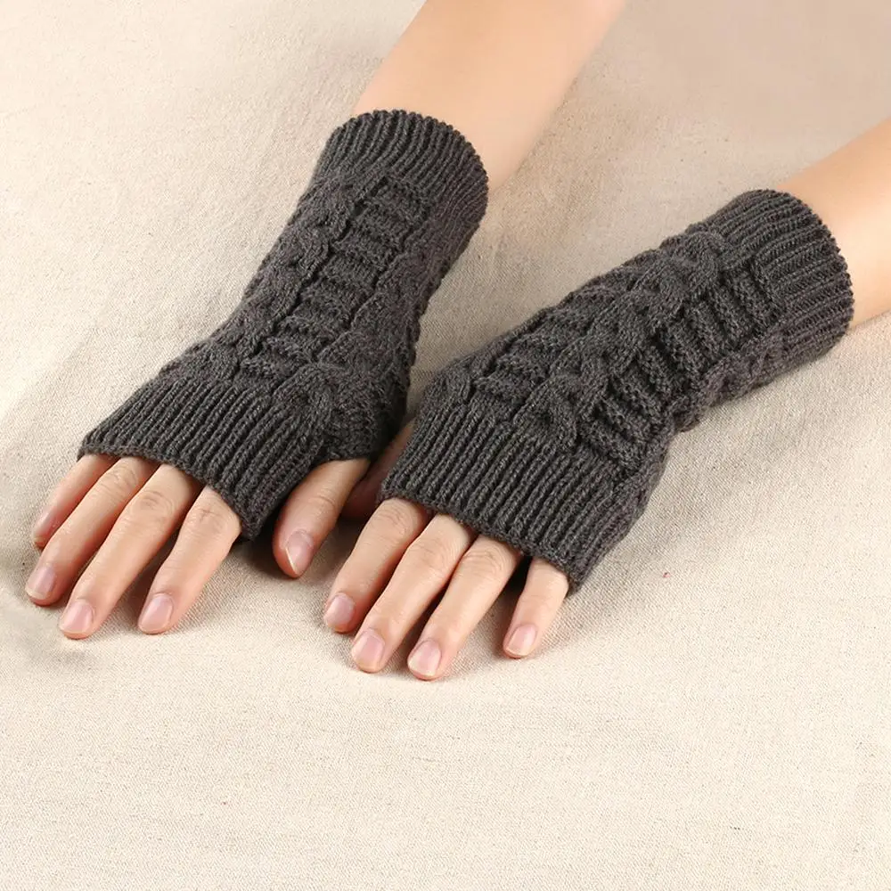여성용 따뜻한 손 따뜻한 손가락 없는 장갑, 트렌디 니트 손목 팔 장갑, 겨울