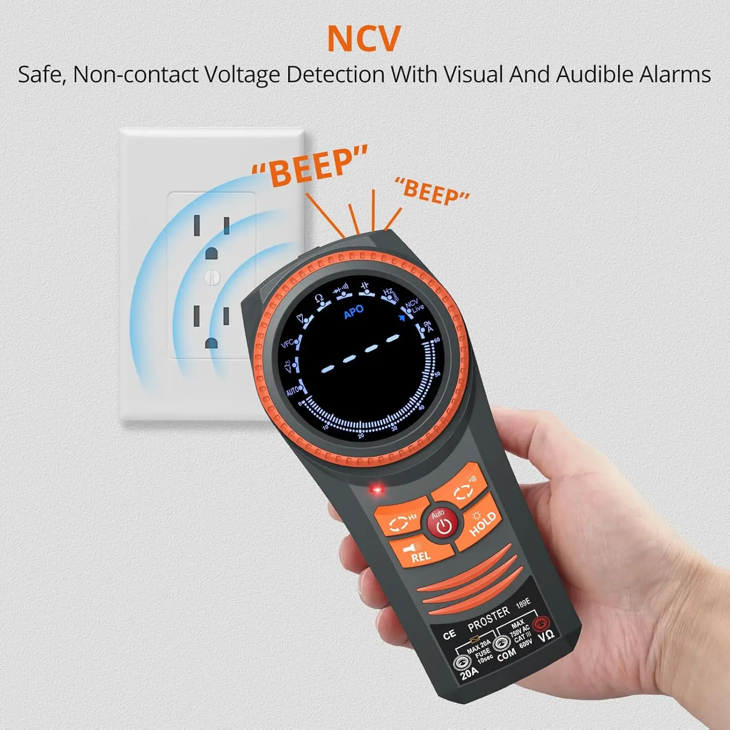 Proster デジタルマルチメータ 6000 カウントスマートメーター TRMS カラースクリーン電圧電流容量テスター NCV 温度