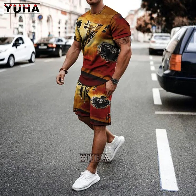 

2024 New Men's Retro Streetwear 3D Printed T-shirt Men's High-quality Summer T-shirt Shorts Two-piece Sportswear Oversized Cl