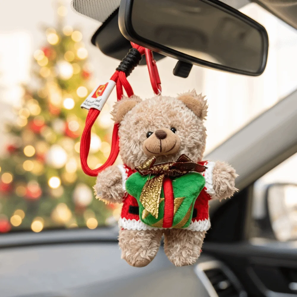 Holiday Clothes Goggles Bear Keychain Stuffed Animal Compact Size Christmas Plush Pendant Trendy Design Lightweight
