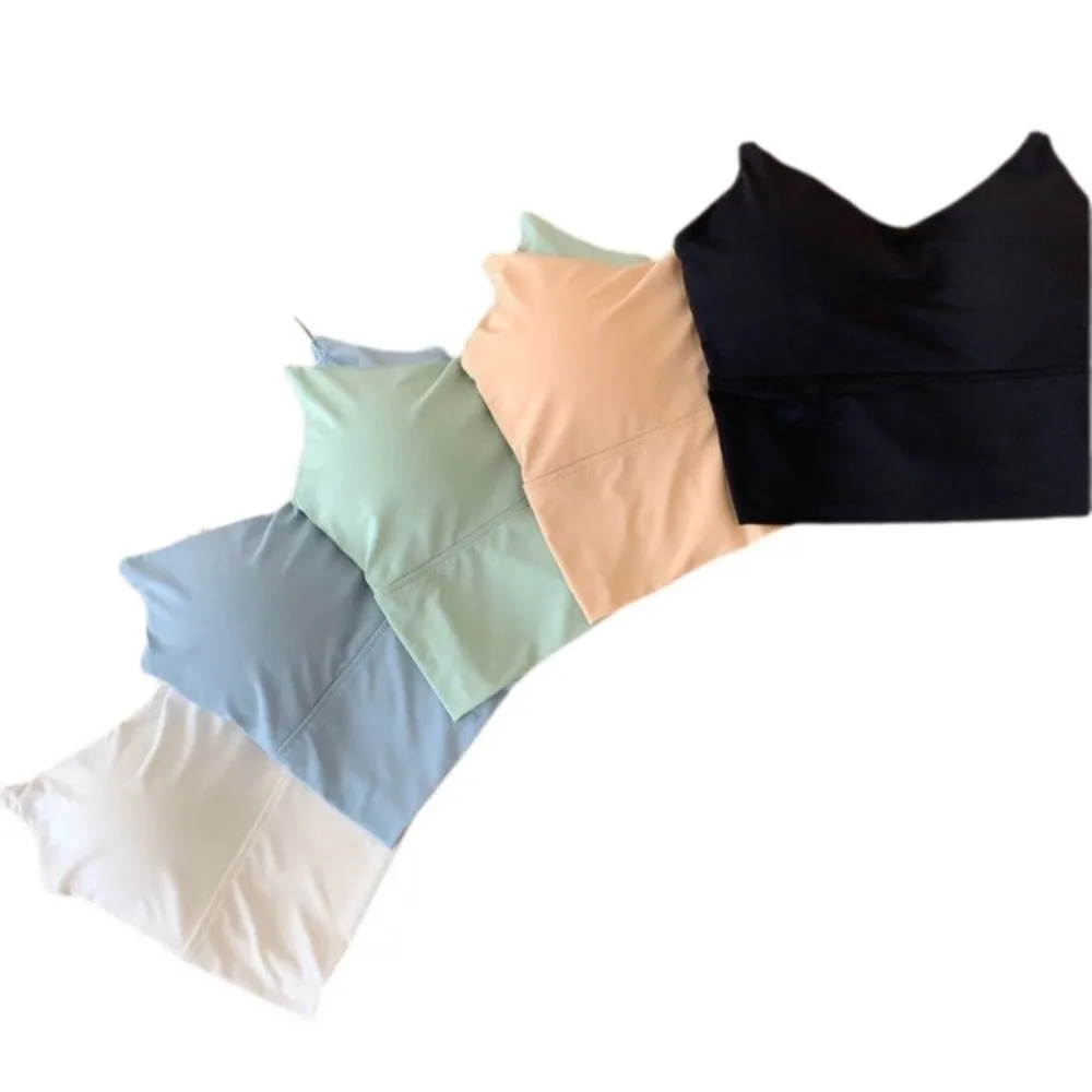 Solid Color Ice Silk Tube Top Thin Shoulder Straps Chest Pads Wireless Bralette Underwire Support Backless Design