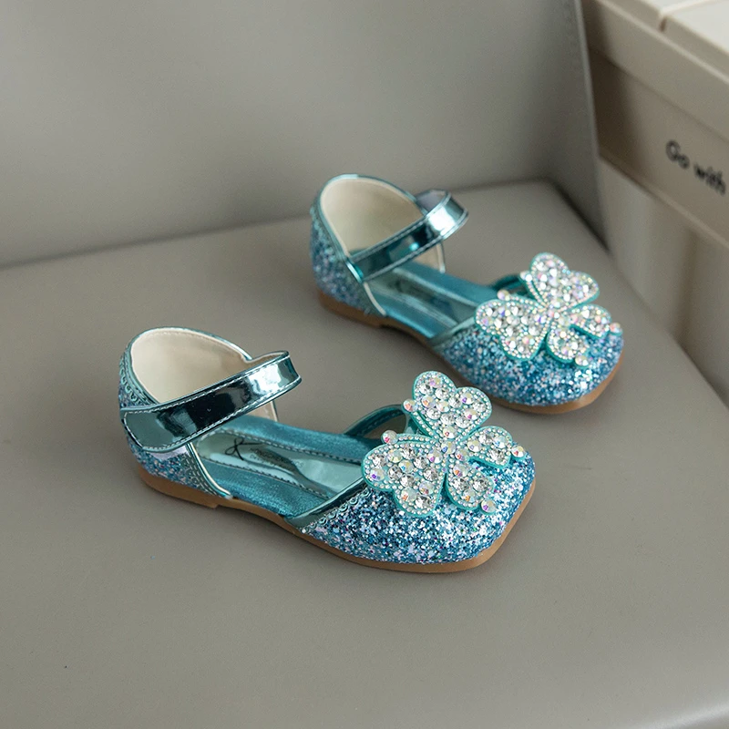 Toddler Girls Bow Rhinestones Sandals Beach Shoes Kids SKy Blue Sequins Princess Sandals 3-12Y Flats Summer Sandals for Girls