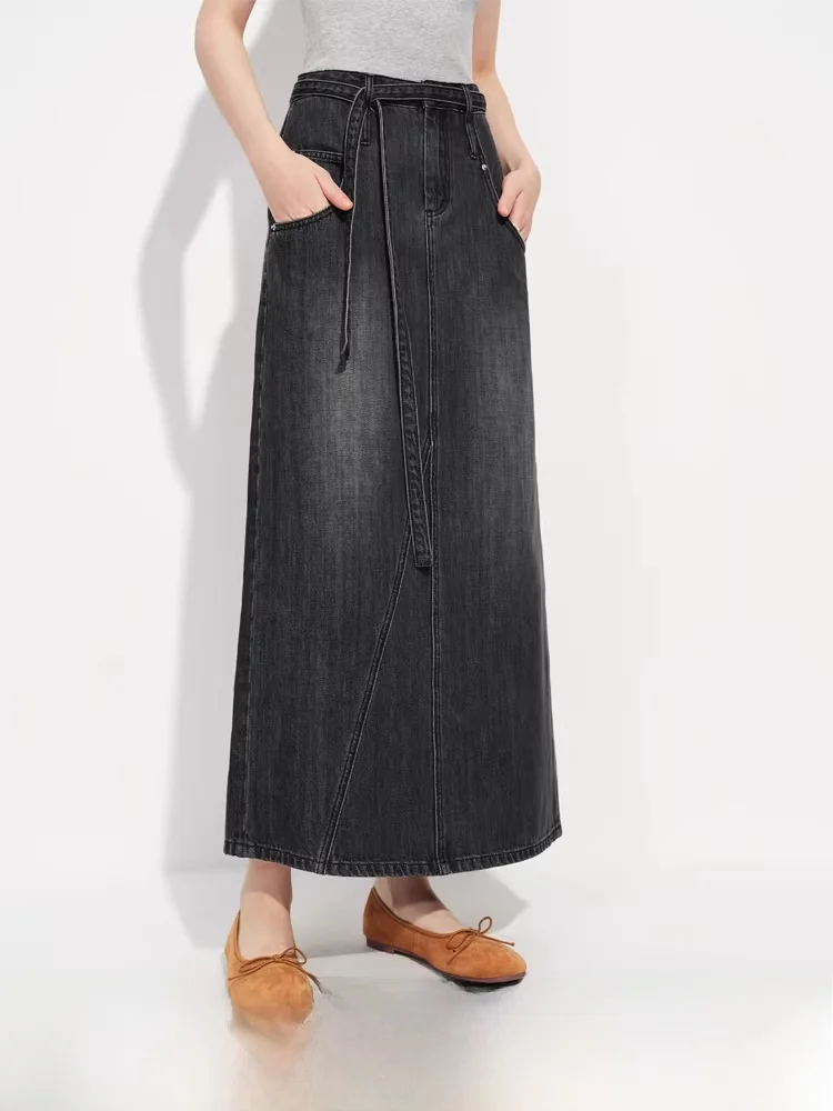 

Джинсовая юбка с высокой талией до щиколотки, женская, весна 2026, новая модель, прямой крой, хлопок, удобная посадка, для повседневной носки