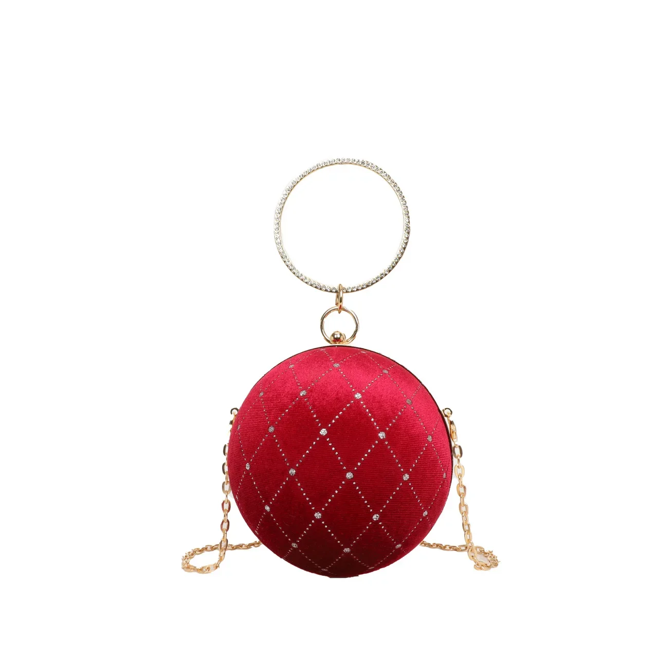 Vintage Velvet Round Ball Evening Bags For Women Fashion Chain Shoulder Bags Retro Green Black Dinner Party Clutch Ladies Purses