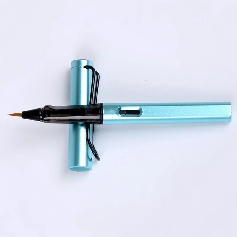 Blue Metal Color Calligraphy Writing Brush Artist Watercolor Painting Fountain Pen School Office Supply Student Stationery Gift