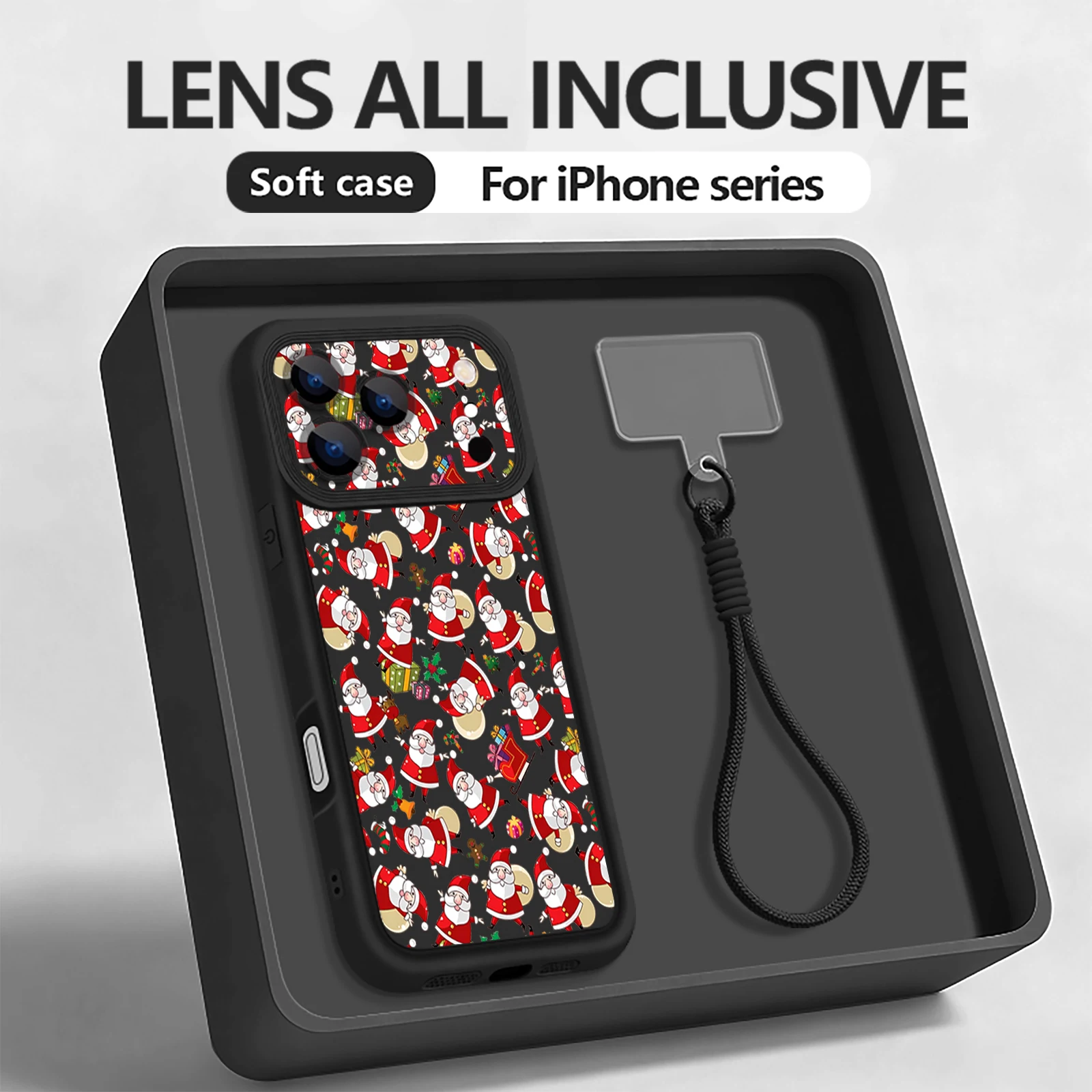 Custodia con cinturino da polso per iPhone 17 Pro Max Custodia natalizia con Babbo Natale a schermo intero per Funda iPhone 16 Pro Max 15 14 13 12 11 16e Air