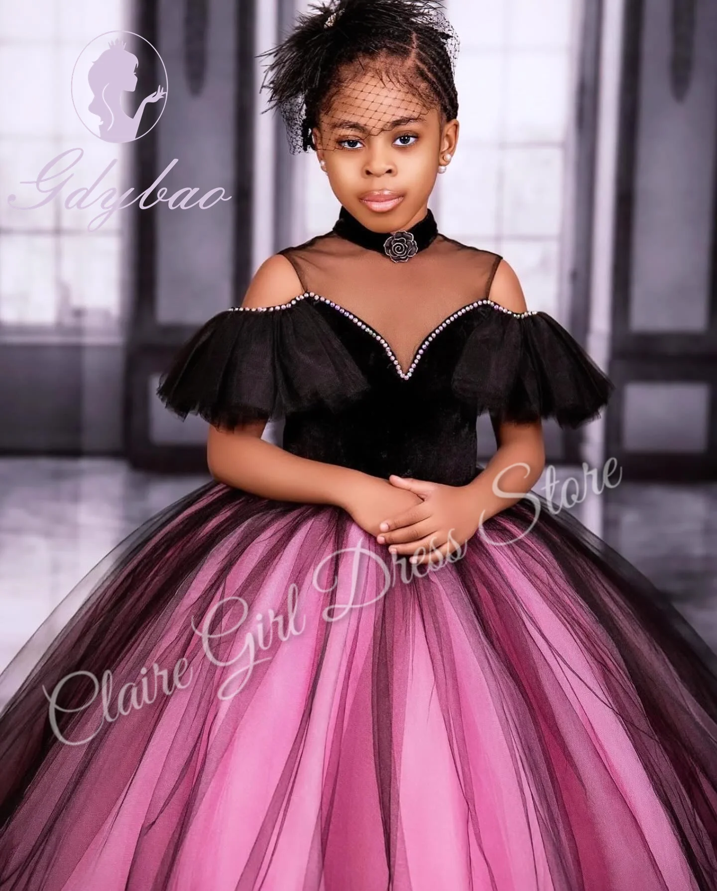 Customized Lace Tulle Flower Girl Dresses For Wedding Appliques High Neck Princess Kids Birthday Party First Communion Gown