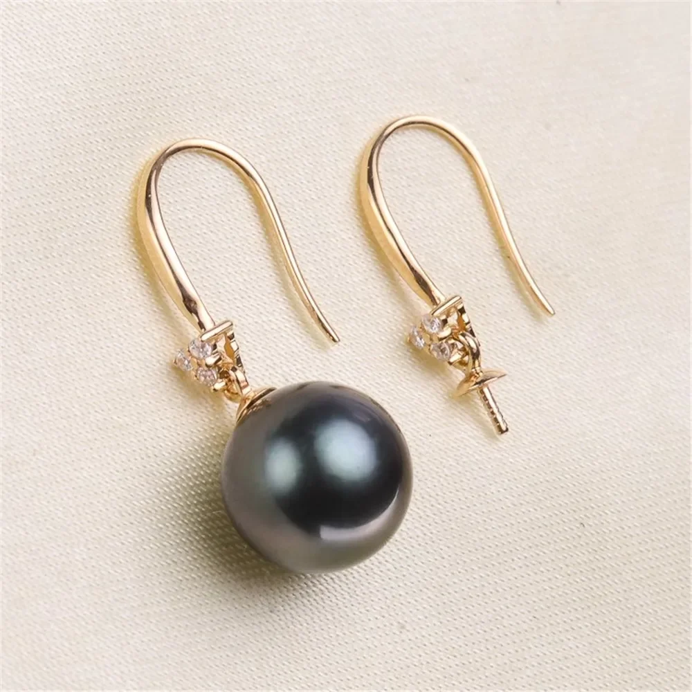 

DIY Accessory G18K Pearl Ear Hook Empty Support Three Diamond Pearl Ear Ring Empty Support Gold Fit 8-10mm Round Beads G288