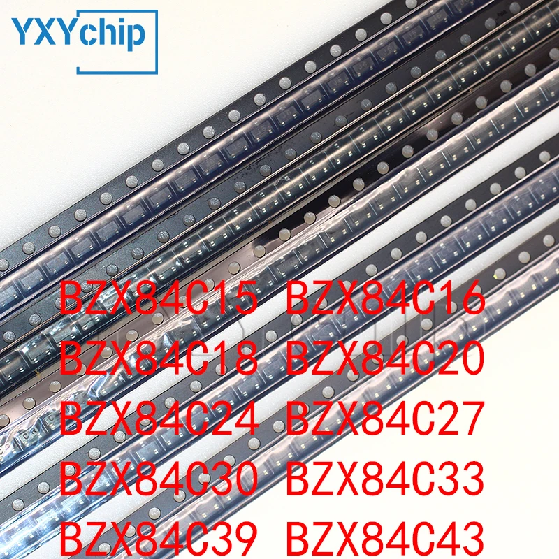 100PCS SMD Zener Diode BZX84C15 BZX84C16 BZX84C18 BZX84C20 BZX84C24 BZX84C27 BZX84C30 BZX84C33 BZX84C39 BZX84C43 0.3W SOT-23