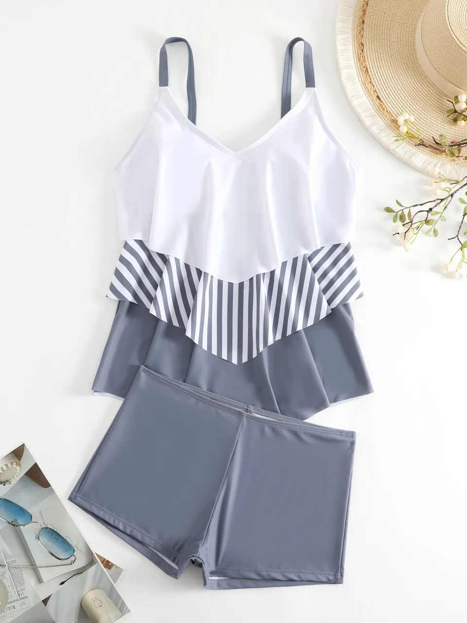 

2025 Patchwork Tankini Swimsuit 2025 Women Padded Swimwear Female Bathers Bathing Swimming Swim Suit Summer Beachwear 3XL