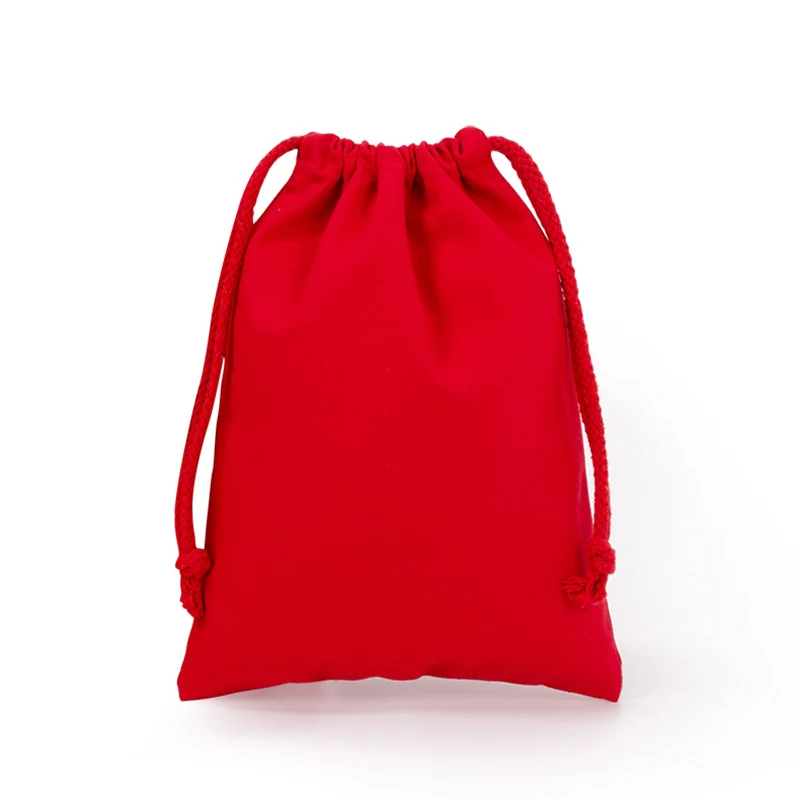 Thick Canvas Cotton Fabric Drawstring Bags Gift Pouches Black Red Pink Wholesale High Quality