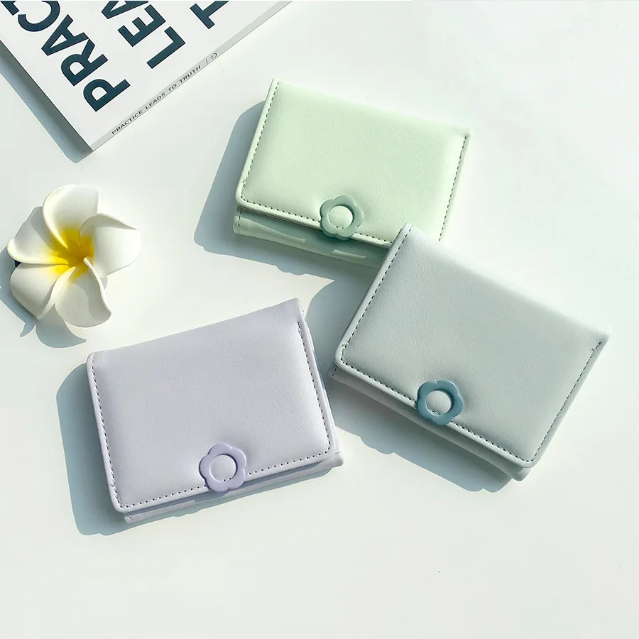 

Women's Card Bag NEW Purse Fancy button fashion ID Bag PU short triple fold Small Wallets coin wallet Women's purse money clip