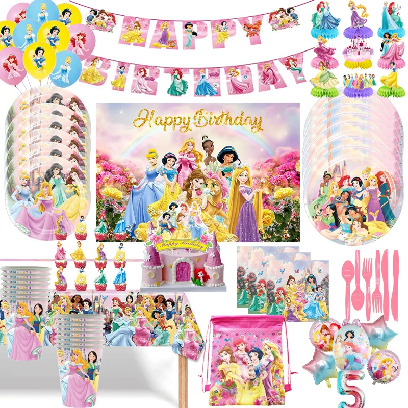 Disney Princess Birthday Party Supplies Snow White Bell Tablecloth Tableware Set for Kids Girls Baby Shower Princess Party Decor