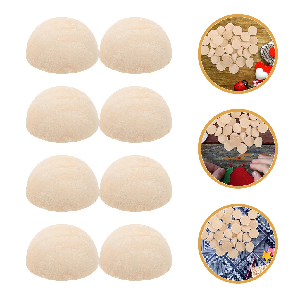 

100Pcs Unfinished Natural Wooden Semi Balls No Holes Hemispherical Wood Beads wooden half beads for crafts