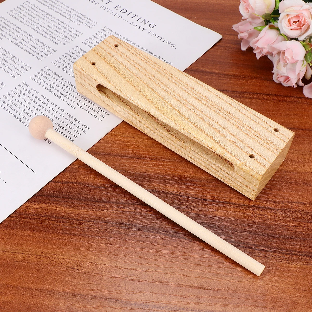 

Percussion Instrument Square Wooden Handcrafted Block Aromatic Rhythm with Mallet Hardwood