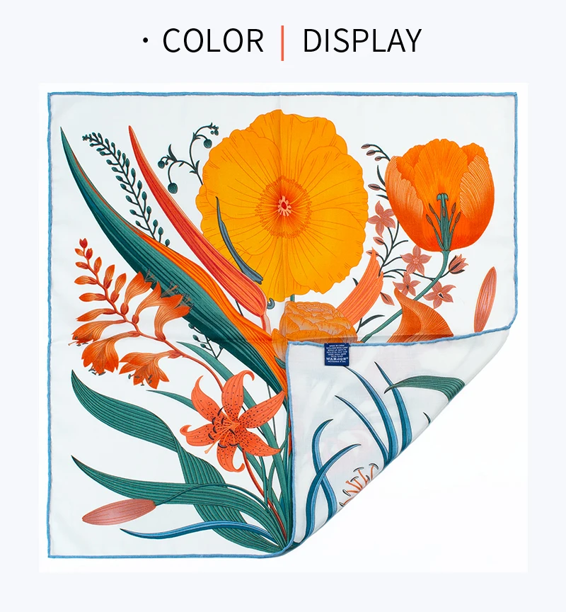 

Luxury Silk Wool Blend 65X65cm Scarf Orange Floral Herringbone Texture Square Shawl for Daily Wear And Party