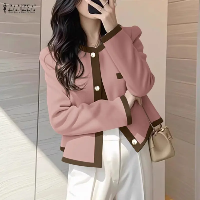 ZANZEA Fashion Women Blazer Long Sleeve Color Patchwork Casual Coats 2026 Elegant Streetwear Office Lady Overcoats Female Shirts