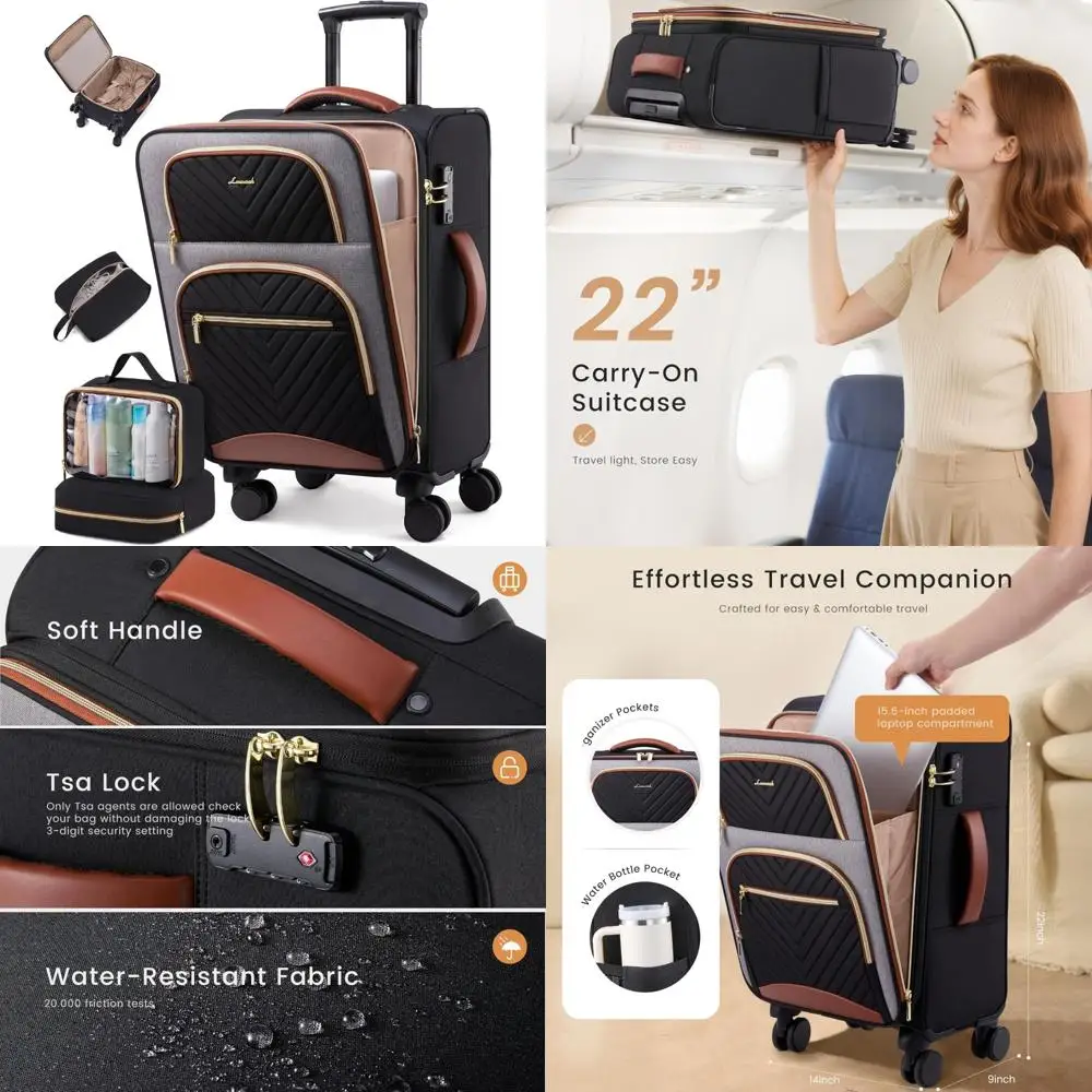 

Waterproof Large Airline Approved Softside Carry-On Suitcase 22x14x9 with 3 Packing Cubes, Lightweight Luggage for Travel