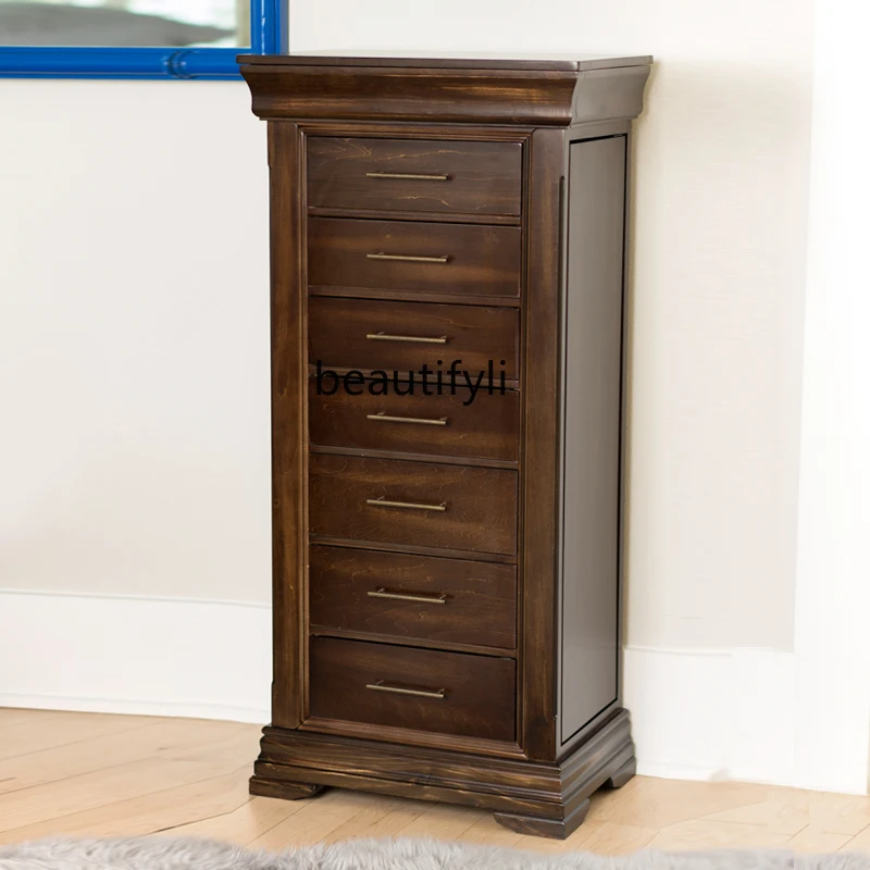 Seven Drawing Cabinet Simple Chest of Drawer Jewelry Cabinet Small Apartment Chest of Drawers Solid Wood Corner Cabinet