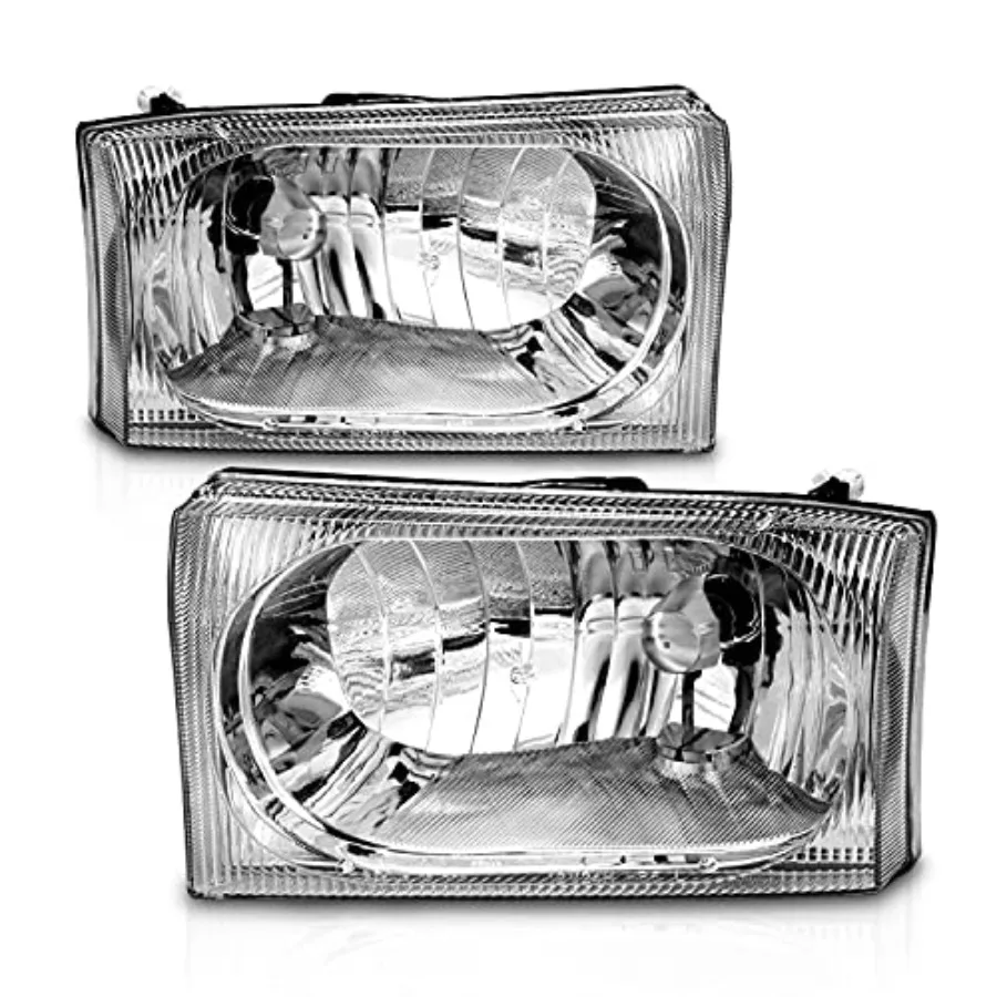 

For 19992004 Super Duty F250 F350 F450 F550 Excursion Chrome Headlights Beams Pair Passenger and Driver Side for Enhanced Visi