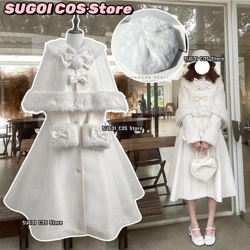 

SUGOI COS @ Ретро Heiress Косплей Костюм Зимнее кавайное пальто Плащ с воротником из искусственного меха Топы с длинными рукавами Платье Лолита Униформа для девочек