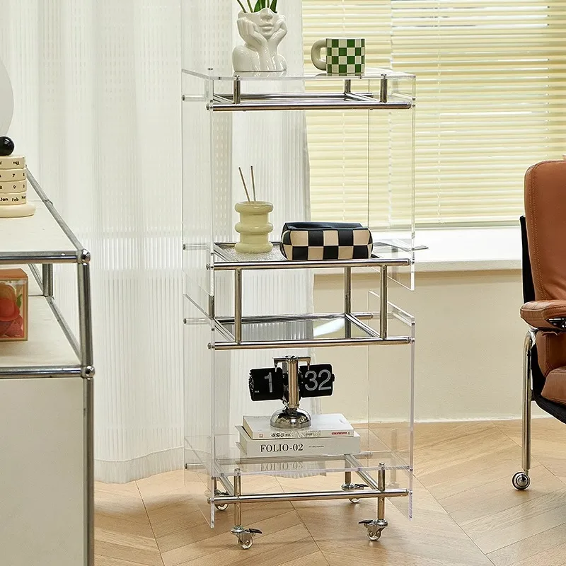 

ins stainless steel acrylic removable living room rack small household multi-layer storage cabinet sofa side rack