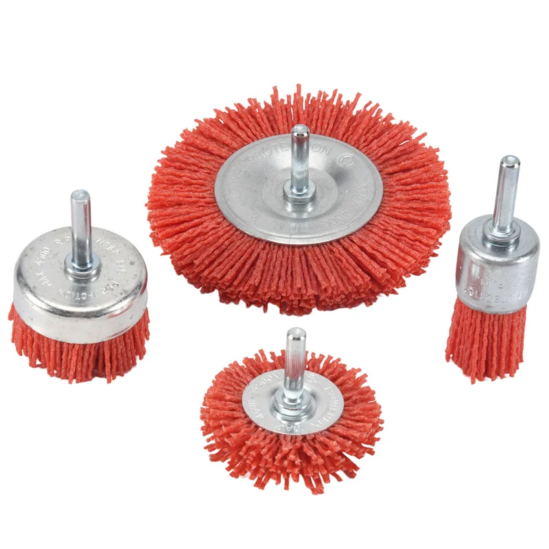 

AD23-4Pcs Nylon Filament Abrasive Wire Cup Brush Nylon End Brush Kit For Drill Rotary Tool With 1/4 Inch Shank