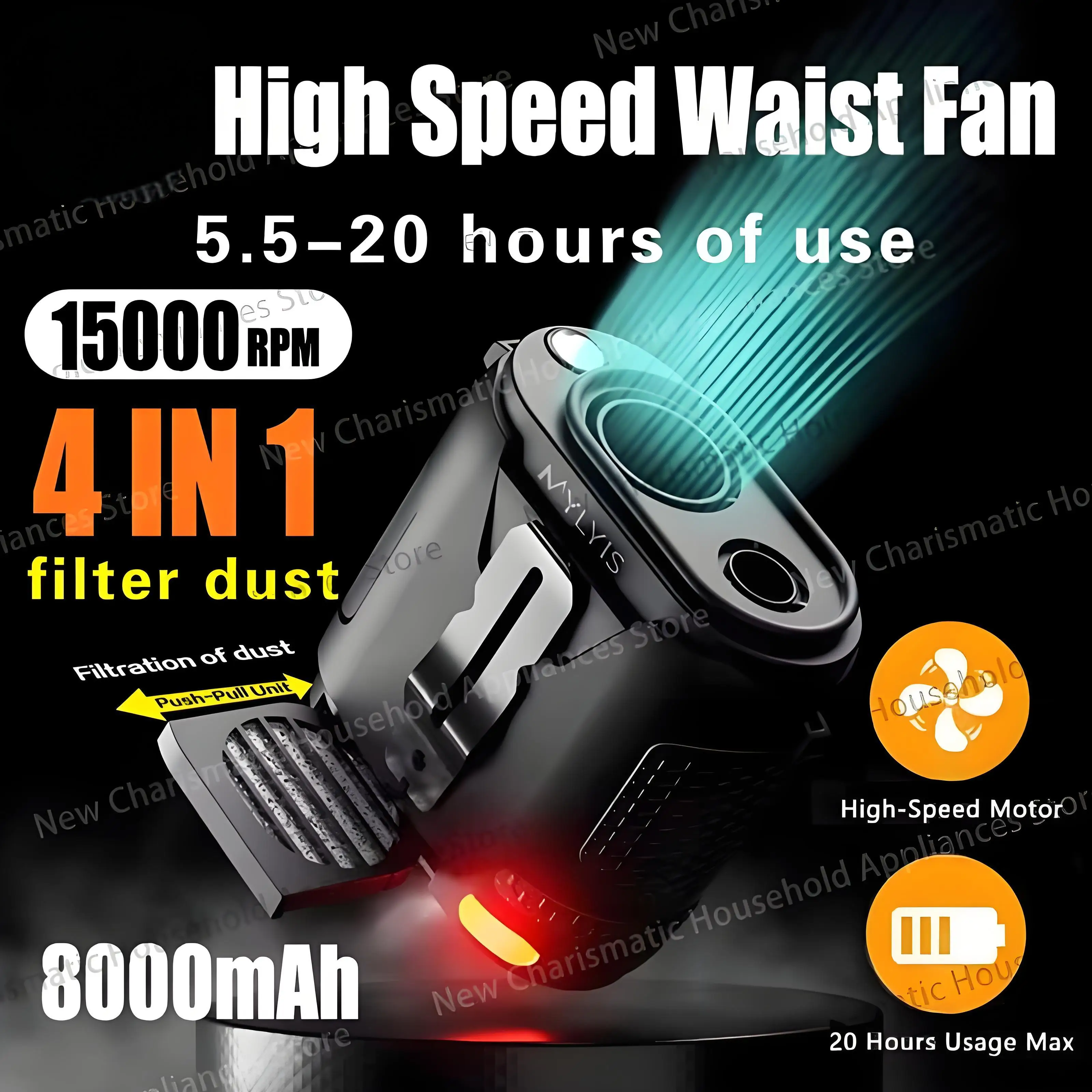 

Новый поясной вентилятор емкостью 8000 мАч, носимый шейный вентилятор, настольный вентилятор с 5-скоростным зажимом и фонариком для работы на открытом воздухе, кемпинга, путешествий