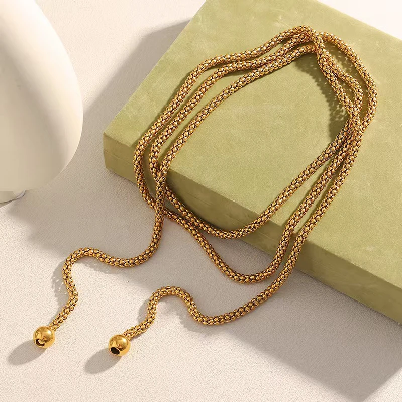 Stainless Steel Simple Multipile Layers Chain Necklace for Men Women 18K Gold Plated Round Ball Pendent necklace Statement Jewer