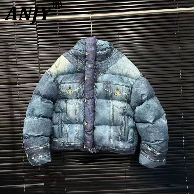 

ANJY 2025, осень-зима, новое женское модное нишевое пальто с капюшоном и принтом, свободное стеганое пальто, уличная одежда, утепленное, теплое, шикарное, A16287