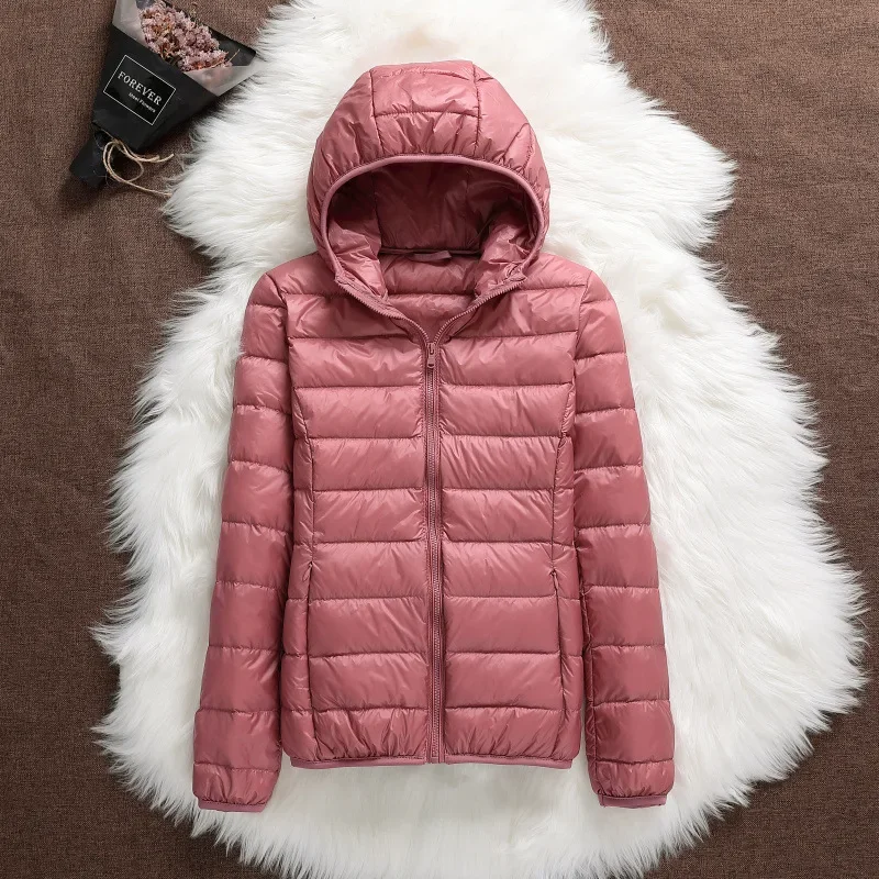 Autumn Winter Lightweight Down Jacket Women Hooded Short Slim Large Size Zip Up Coat Girls Cute Pink Puffer Jacket 4xl Outerwear