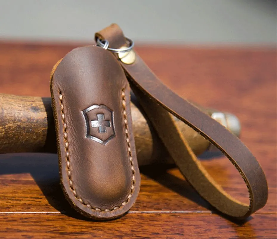 Hand-stitched Cowhide Leather Sleeve Knife Case Holster for Swiss Army Knife 58/84/91/111mm Password Wigo Slow Production