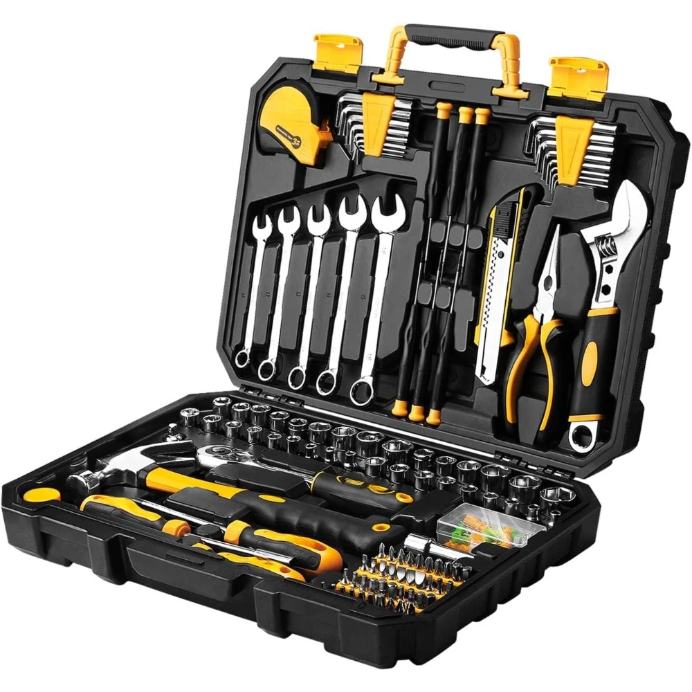 

158 tool sets - general household hand toolbox, car repair tool set, and plastic toolbox storage box