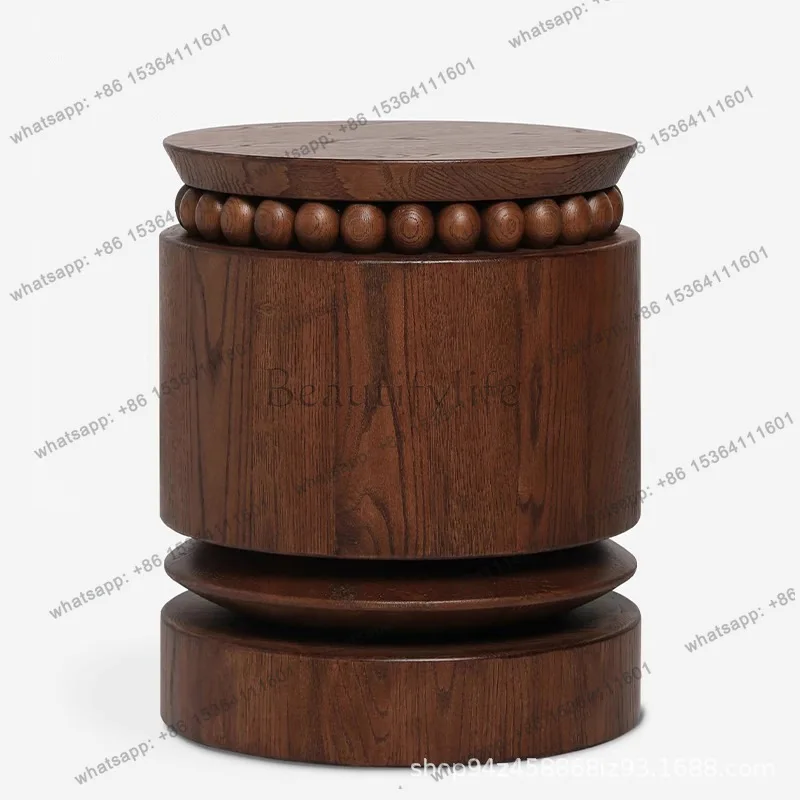

French solid wood cylindrical coffee table medieval design stool retro wood