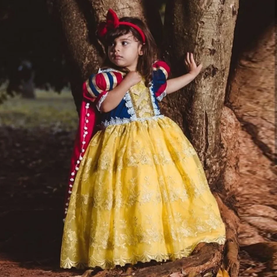 Girls Fancy Snow White Summer Dress Princess Dress Children Halloween Carnival Birthday Party Tulle Embroidery Dress Kid Costume