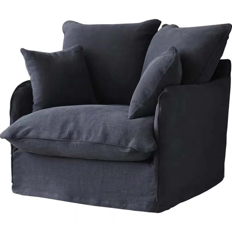 

Fully dismantled and washed black small single seat Japanese-style homestay fabric single sofa inn furniture