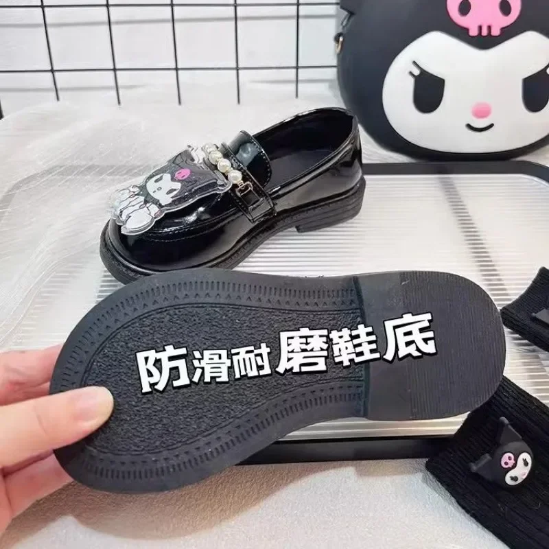 Doce kuromi anime sanrio ins kawaii sapatos de couro bonito dos desenhos animados crianças sapatos princesa sola macia presentes adoráveis para crianças