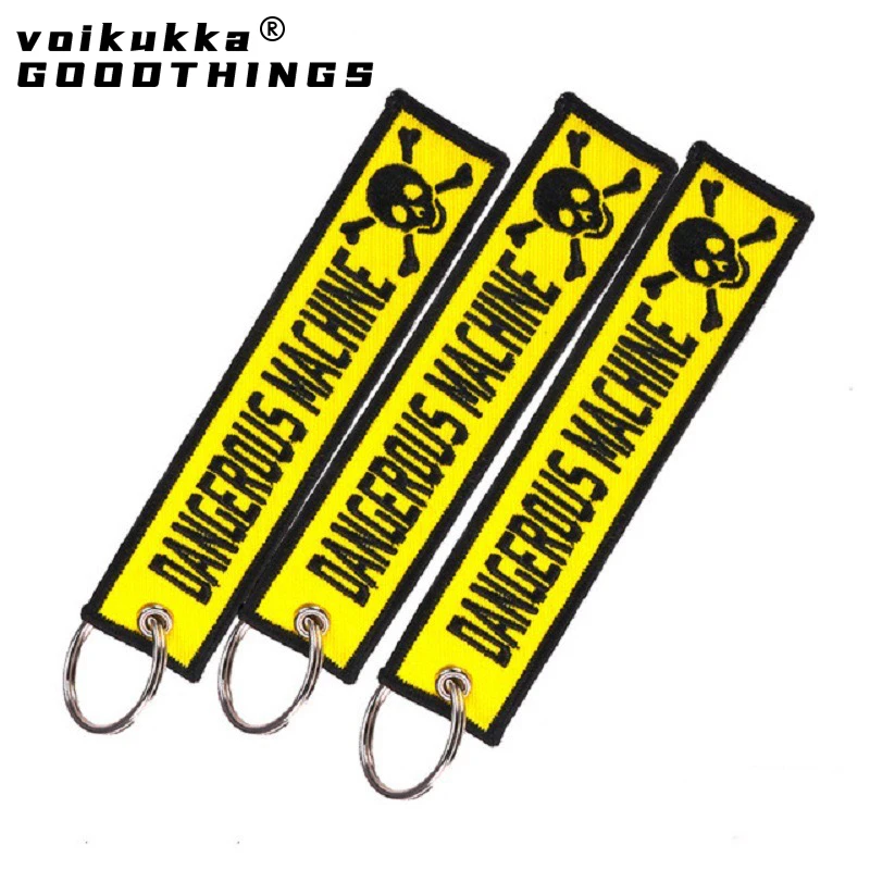 1PC 2ชิ้น3ชิ้น3แพ็คอันตรายเครื่องทั้งสองด้านเย็บปักถักร้อยสีเหลืองจี้ Key Chain กระเป๋าเป้สะพายหลังพวงกุญแจของขวัญขายส่ง