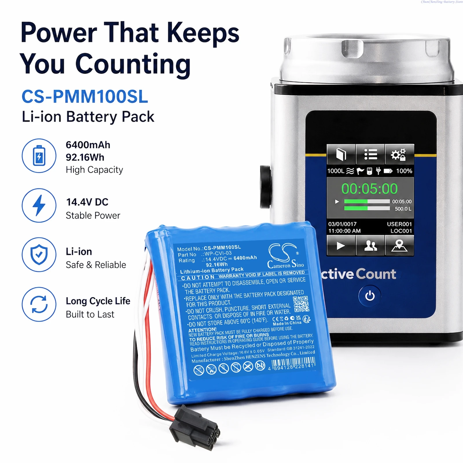 Cameron Sino 14.4V 6400mAh Replacement Battery WP-CVI-03 for Particle Measuring Systems AC100 AC100H Minicapt 100