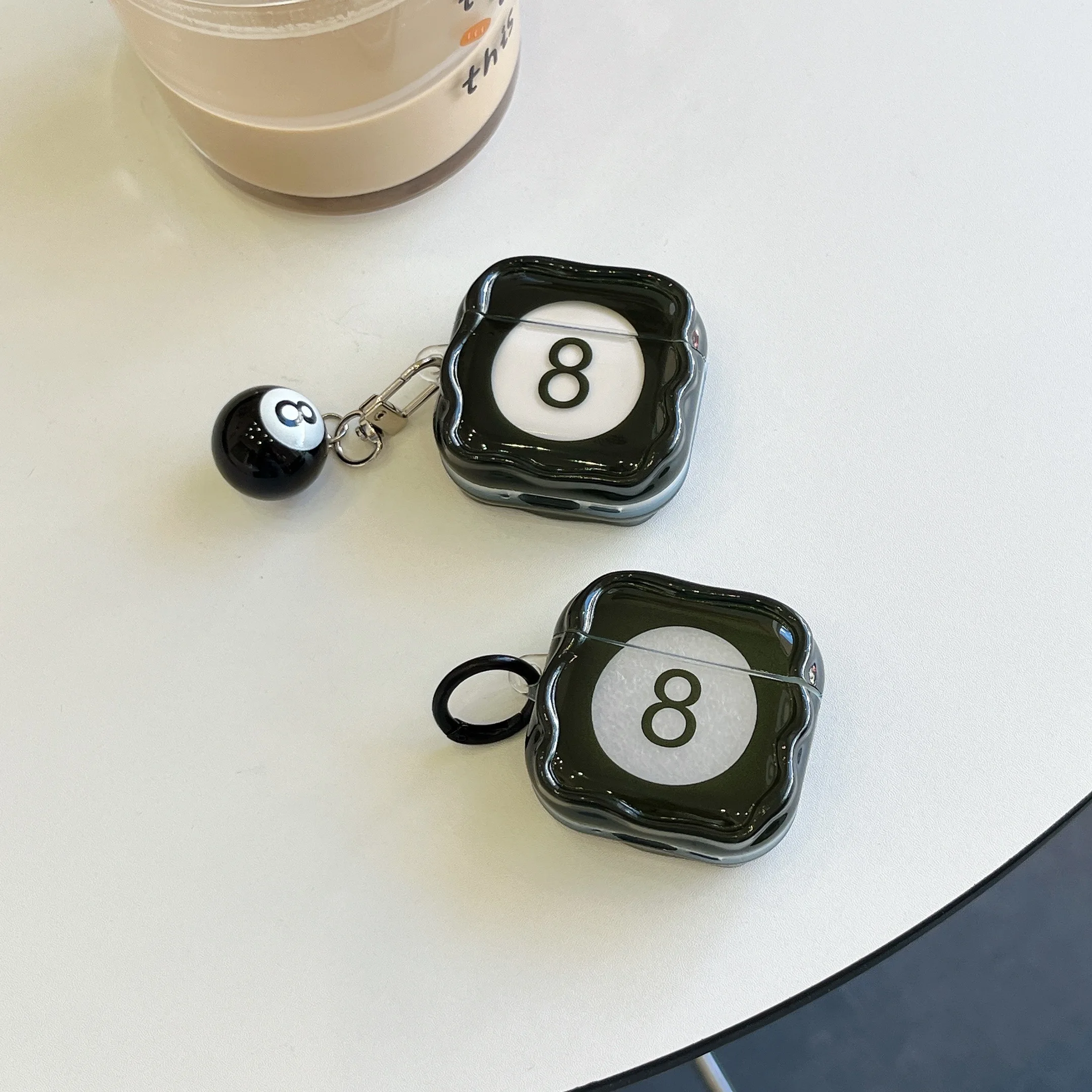 For Apple AirPods Pro3 AirPods 1 2 3 4 Pro 2 Case Creative Simulation Eightball Earbuds Protective Cover With Pendant