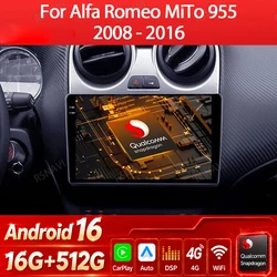 Android 16 Car Radio For Alfa Romeo MiTo 955 2008 - 2016 Multimedia Stereo Video Player GPS NAVI 4G WIFI Carplay Auto QLED 2 DIN