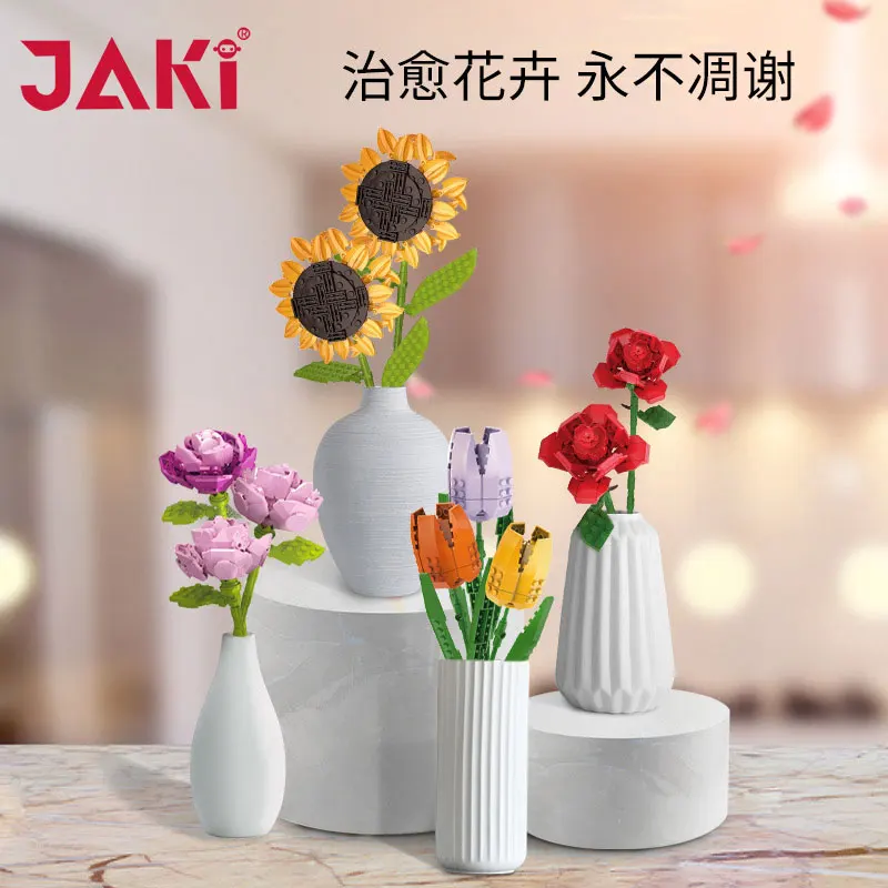 JAKI building block flower sunflower rose ins wind immortal flower teacher's day girl gift assembly toys