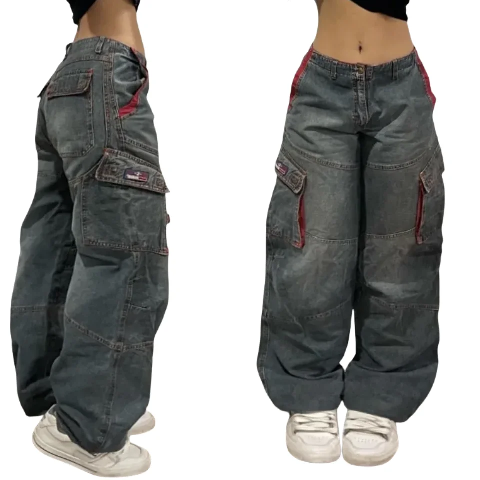 

Y2K baggy Jeans Womens New Multi-pocket Washed Vintage Jeans Harajuku Oversized Denim Pants High Waist Wide Leg Pants Trousers